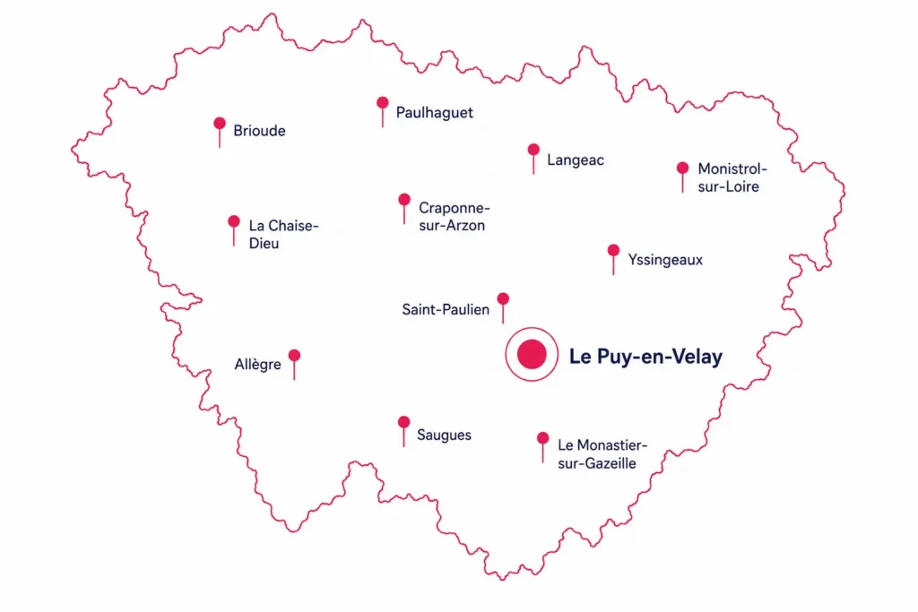 Carte des communes où intervient Devenir Visible dans la Haute-Loire