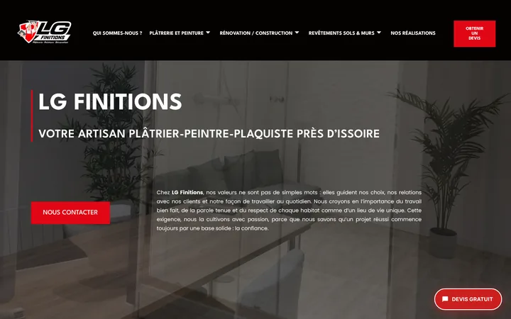 Capture du site LG Finitions